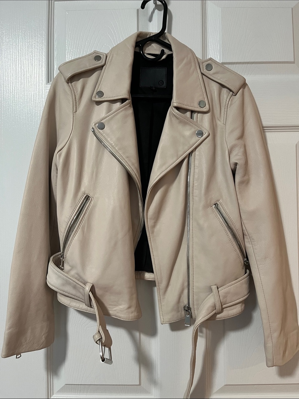 Ag Adriano Goldschmied Light Cream Leather Moto Jacket